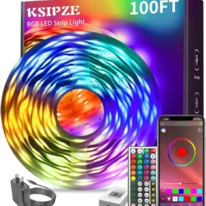 KSIPZE 100ft LED Strip Lights – RGB Color Changing Bluetooth Lights with Music Sync & App Control for Bedroom and Home Décor