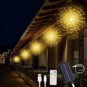 5 Pack 1000 LED Starburst with Remote Solar Firework Lights Outdoor