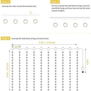 Minetom 300 LED Warm White Curtain Lights 6 light 005a