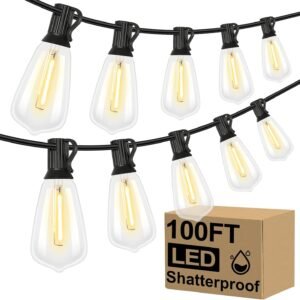 Brightever 100FT LED Outdoor String Lights – Waterproof Dimmable Edison Bulbs for Patio, Garden, Porch & Backyard