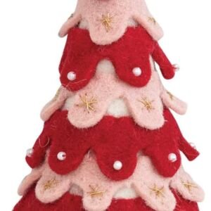 Handmade Wool Felt Christmas Tree with Beads & Pom Pom, Multicolor Holiday Decor