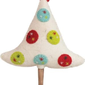Handmade Wool Felt Christmas Tree with Star & Wooden Base, 12" Multi-Color Decor
