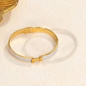 18K Gold Plated Letter Bracelet for Women, Stainless Steel Initial Bangle with Cubic Zirconia 2 56awe33