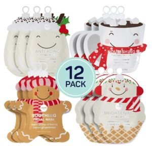 SpaLife Christmas Face Mask Set, 12-Pack Holiday Beauty Gift, Hydrating Korean Sheet Masks