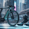 Electric e-bike in a smart city showcasing future urban mobility technology