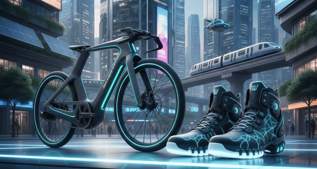 Electric e-bike in a smart city showcasing future urban mobility technology