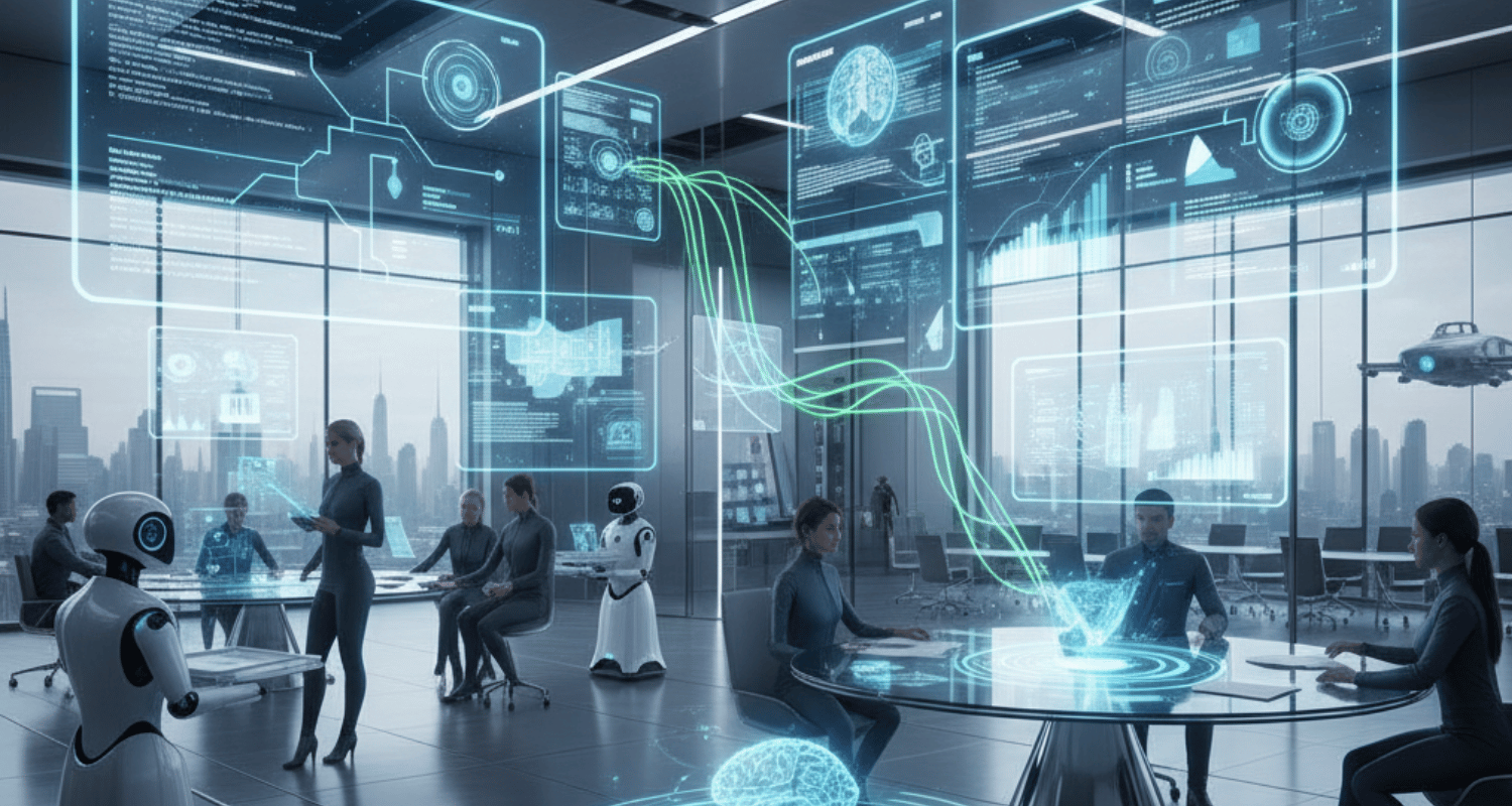 5 AI Technologies Shaping the Future of Humanity | Humans in the Future Evolution 1 Illustration of AI automating business workflows and tasks to increase efficiency.