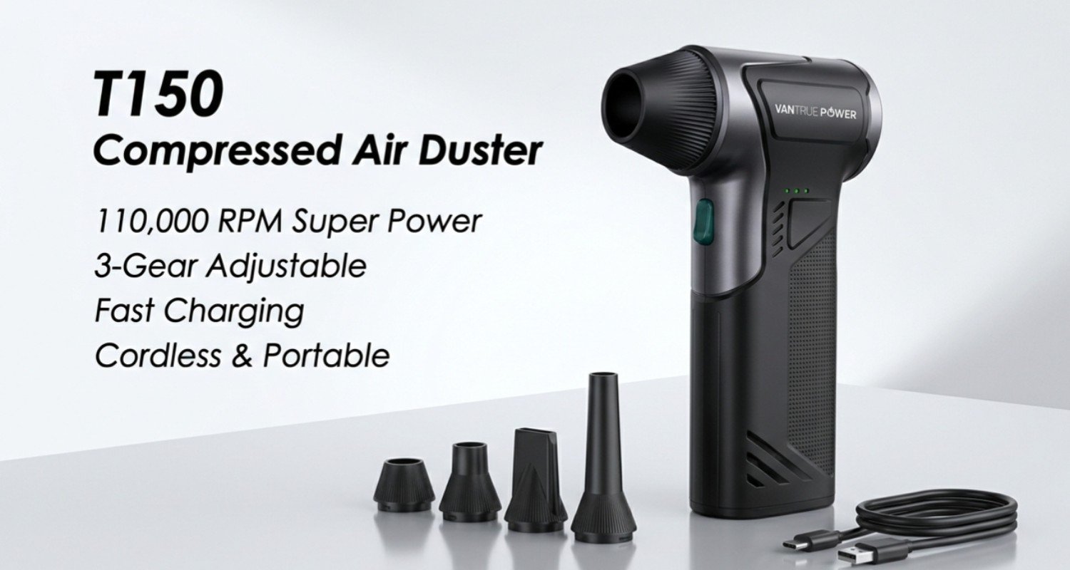 T150 Cordless Electric Air Duster Review 2026: Best Compressed Air Electric Duster for PC, Cameras & More. center image