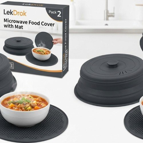 LekDrok 10 Inch Microwave Silicone Food Cover & Collapsible Mat | Splatter Guard 1 LekDrok 10 Inch Microwave